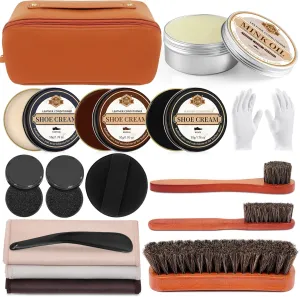 16PCS Leather Shoe Shine Kit for Men, Mink Oil Shoe Brushes and More for Shoe Polish Kit, Shoe Care Set and Shoe Cleaning Kit for Men Husbands Dads