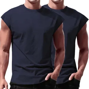 2 Pack Men's Fitness Tank Tops Workout Round Neck Sleeveless Athletic Muscle Tops Casual Training Bodybuilding Shirts