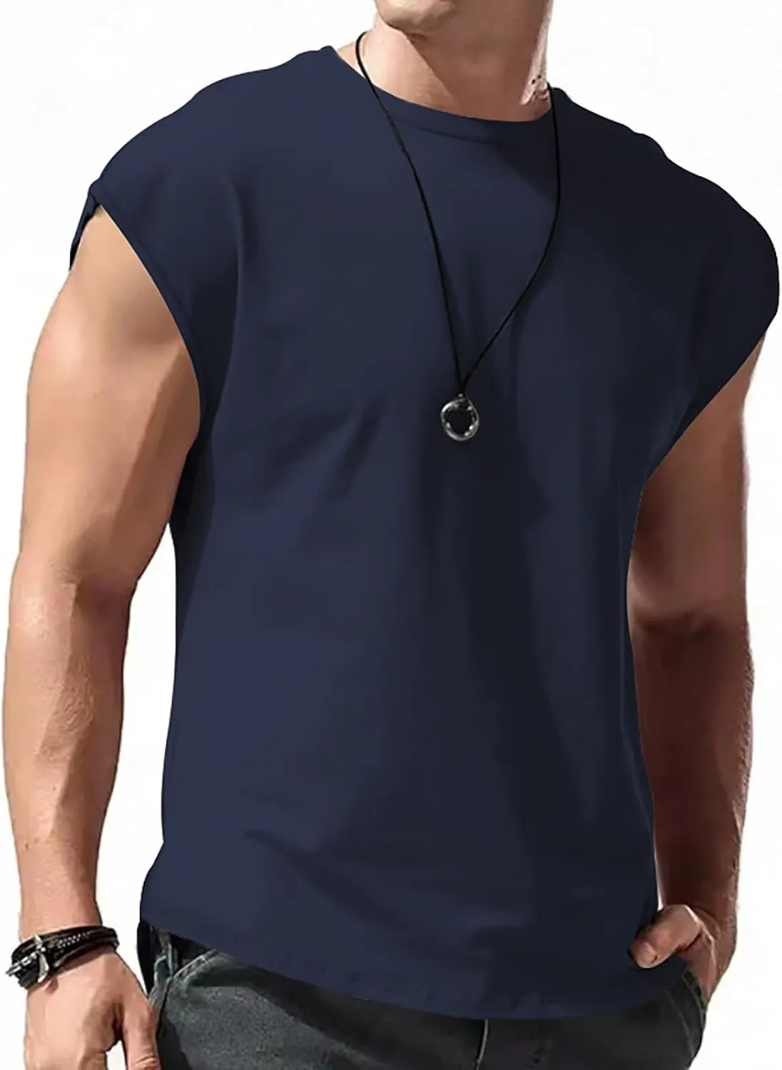 2 Pack Men's Fitness Tank Tops Workout Round Neck Sleeveless Athletic Muscle Tops Casual Training Bodybuilding Shirts