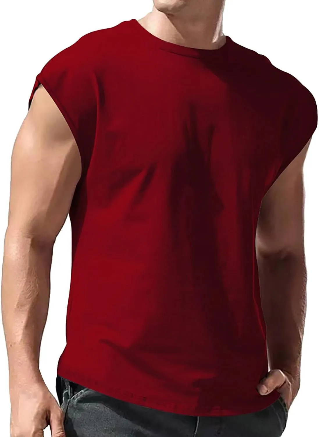 2 Pack Men's Fitness Tank Tops Workout Round Neck Sleeveless Athletic Muscle Tops Casual Training Bodybuilding Shirts