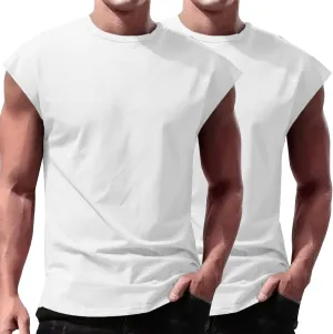 2 Pack Men's Fitness Tank Tops Workout Round Neck Sleeveless Athletic Muscle Tops Casual Training Bodybuilding Shirts