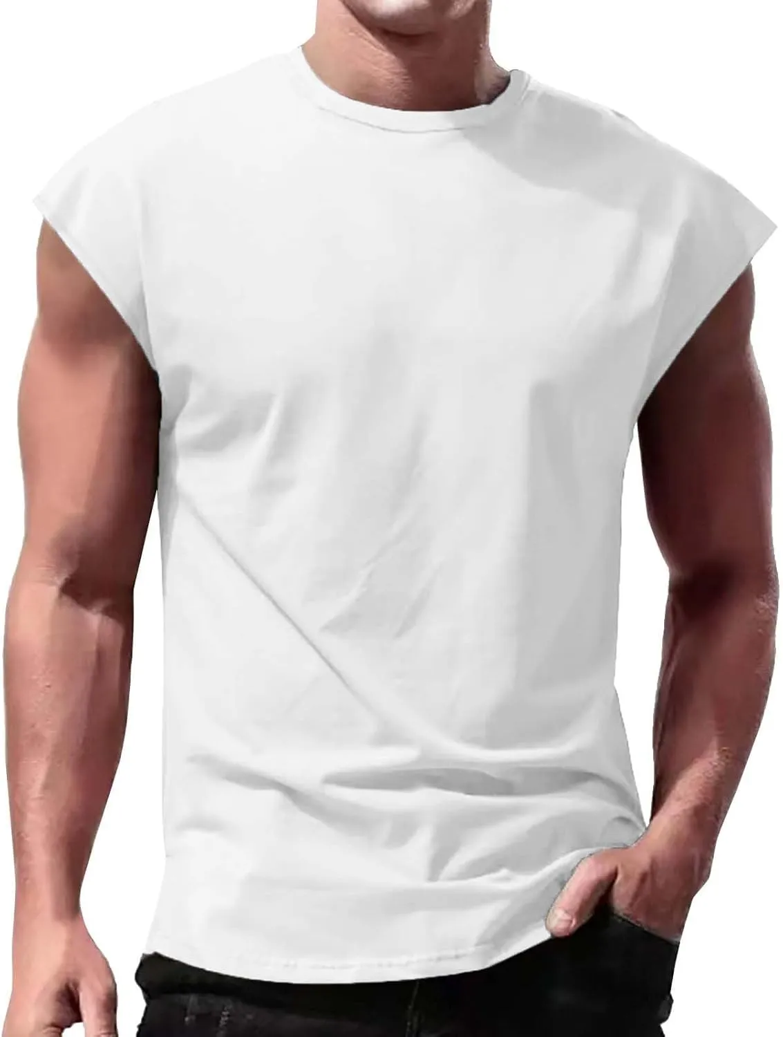 2 Pack Men's Fitness Tank Tops Workout Round Neck Sleeveless Athletic Muscle Tops Casual Training Bodybuilding Shirts