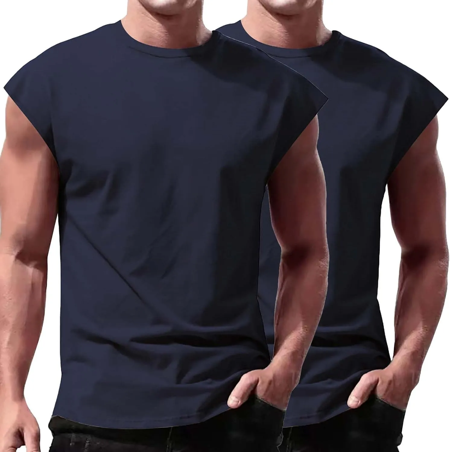 2 Pack Men's Fitness Tank Tops Workout Round Neck Sleeveless Athletic Muscle Tops Casual Training Bodybuilding Shirts