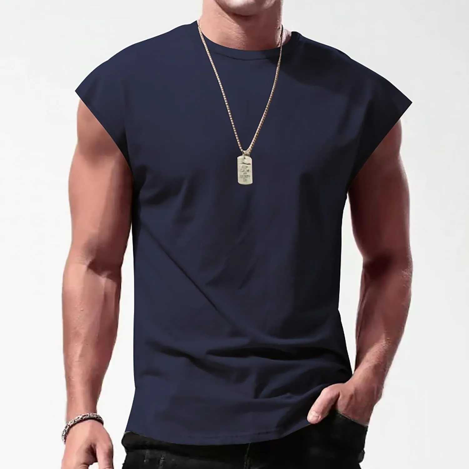 2 Pack Men's Fitness Tank Tops Workout Round Neck Sleeveless Athletic Muscle Tops Casual Training Bodybuilding Shirts
