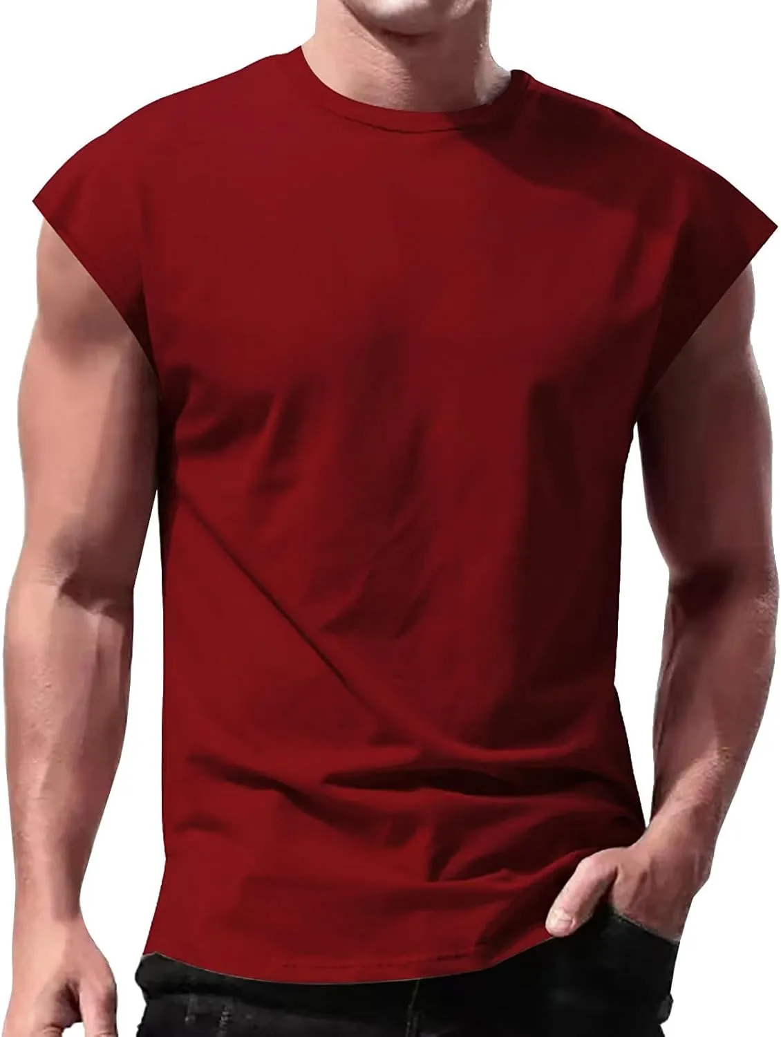 2 Pack Men's Fitness Tank Tops Workout Round Neck Sleeveless Athletic Muscle Tops Casual Training Bodybuilding Shirts