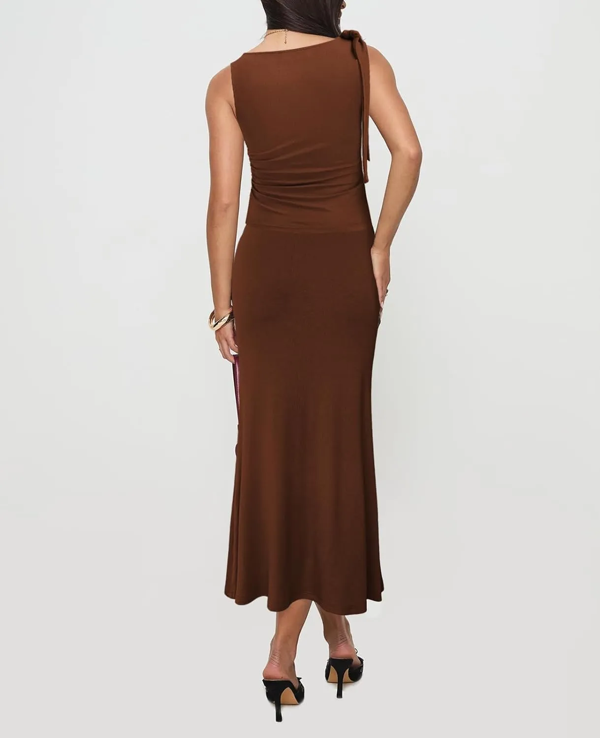 2 Piece Sets for Women Y2k Going Out Ruffle Trim Ruched Tank Top And High Waist Maxi Long Skirt Set Club Dress
