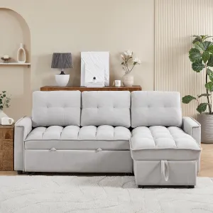 78.75 L-Shaped Reclining Sectional Sofa Bed - Pull-Out Sleeper with USB & Type-C Charging Ports, Storage Compartment & Arm Side Organizer Pocket, Comfortable Living Room Recliner -Light Grey