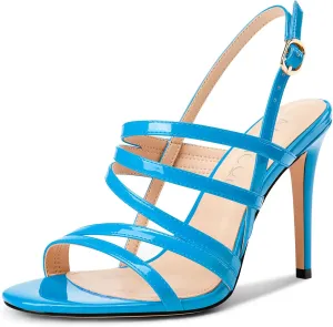 Aachcol Womens Open Toe Strappy High Heels Slingback Stiletto Heel Sandals Ankle Strap Party Dress Shoes 3.9 Inches Heels