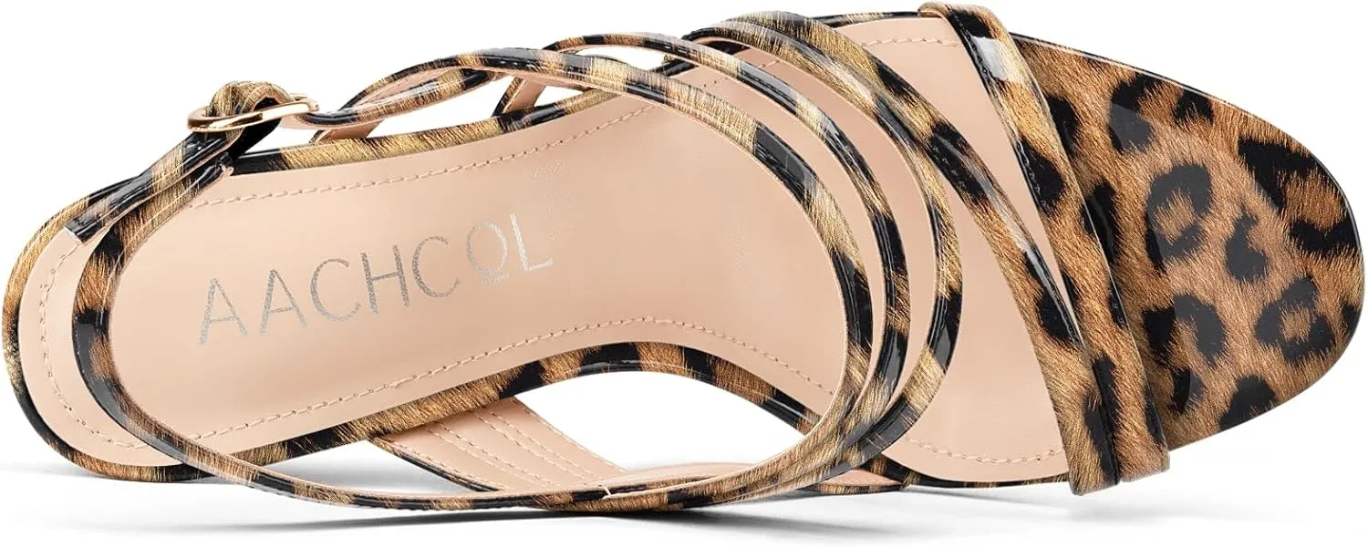 Aachcol Womens Open Toe Strappy High Heels Slingback Stiletto Heel Sandals Ankle Strap Party Dress Shoes 3.9 Inches Heels