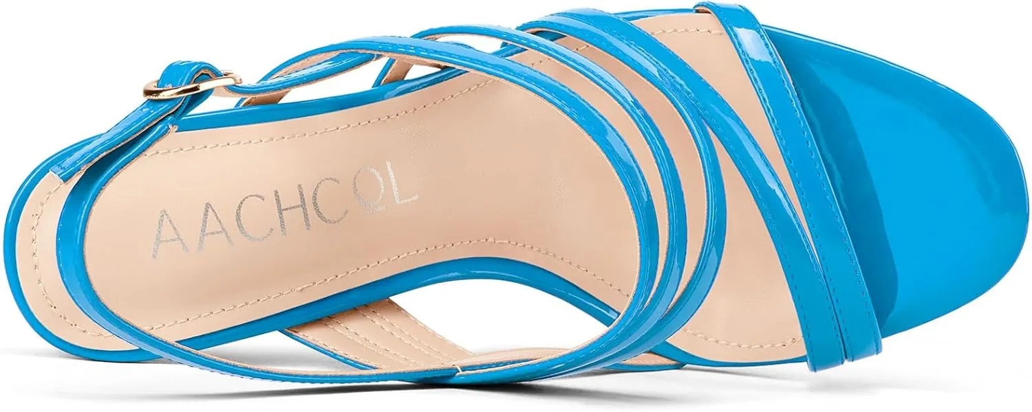 Aachcol Womens Open Toe Strappy High Heels Slingback Stiletto Heel Sandals Ankle Strap Party Dress Shoes 3.9 Inches Heels