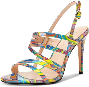 Aachcol Womens Open Toe Strappy High Heels Slingback Stiletto Heel Sandals Ankle Strap Party Dress Shoes 3.9 Inches Heels
