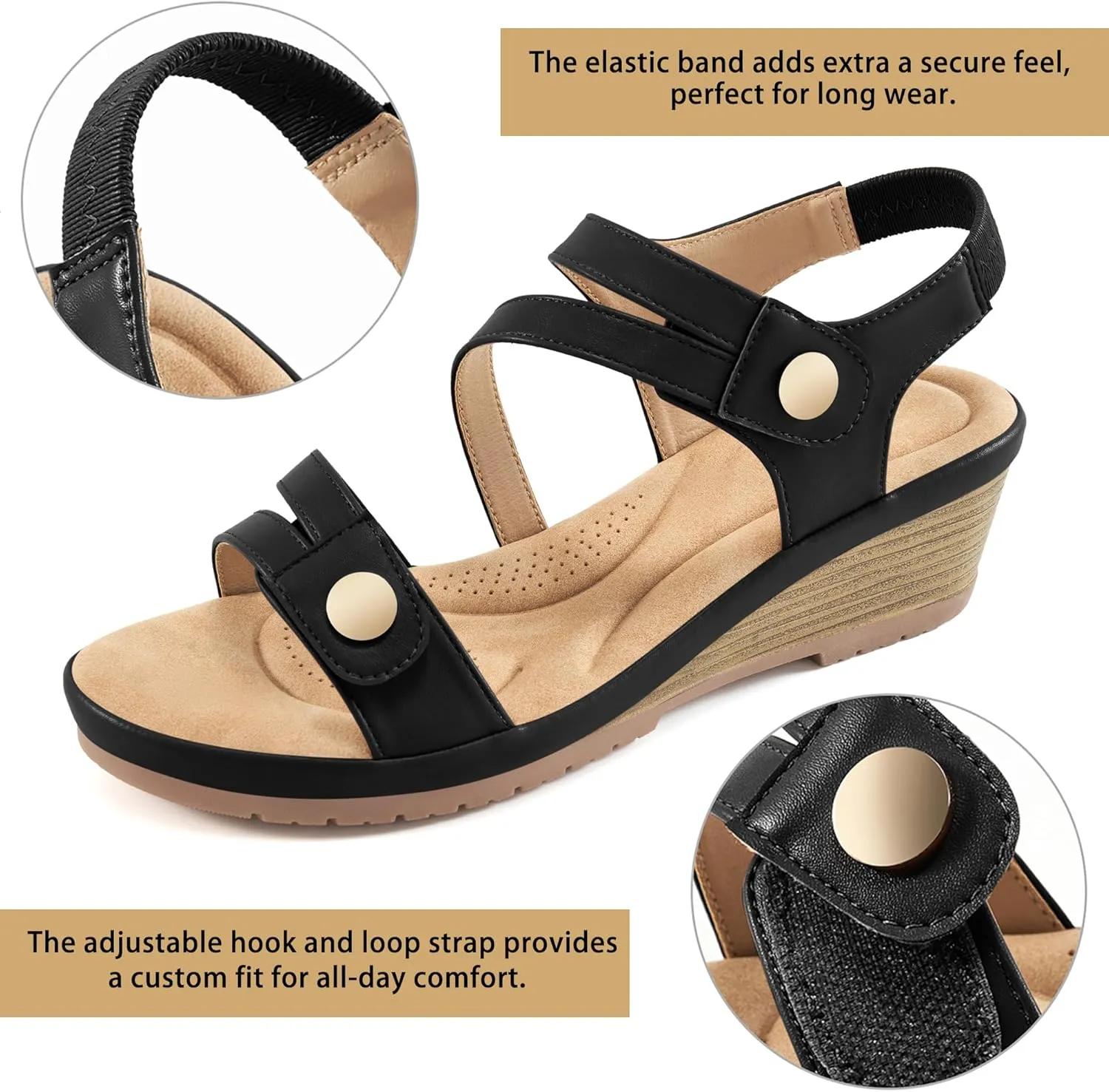 Ablanczoom Wedge Sandals for Women Dressy: Comfortable Elastic Ankle Strap Summer Causal Walking Low Platform Sandal