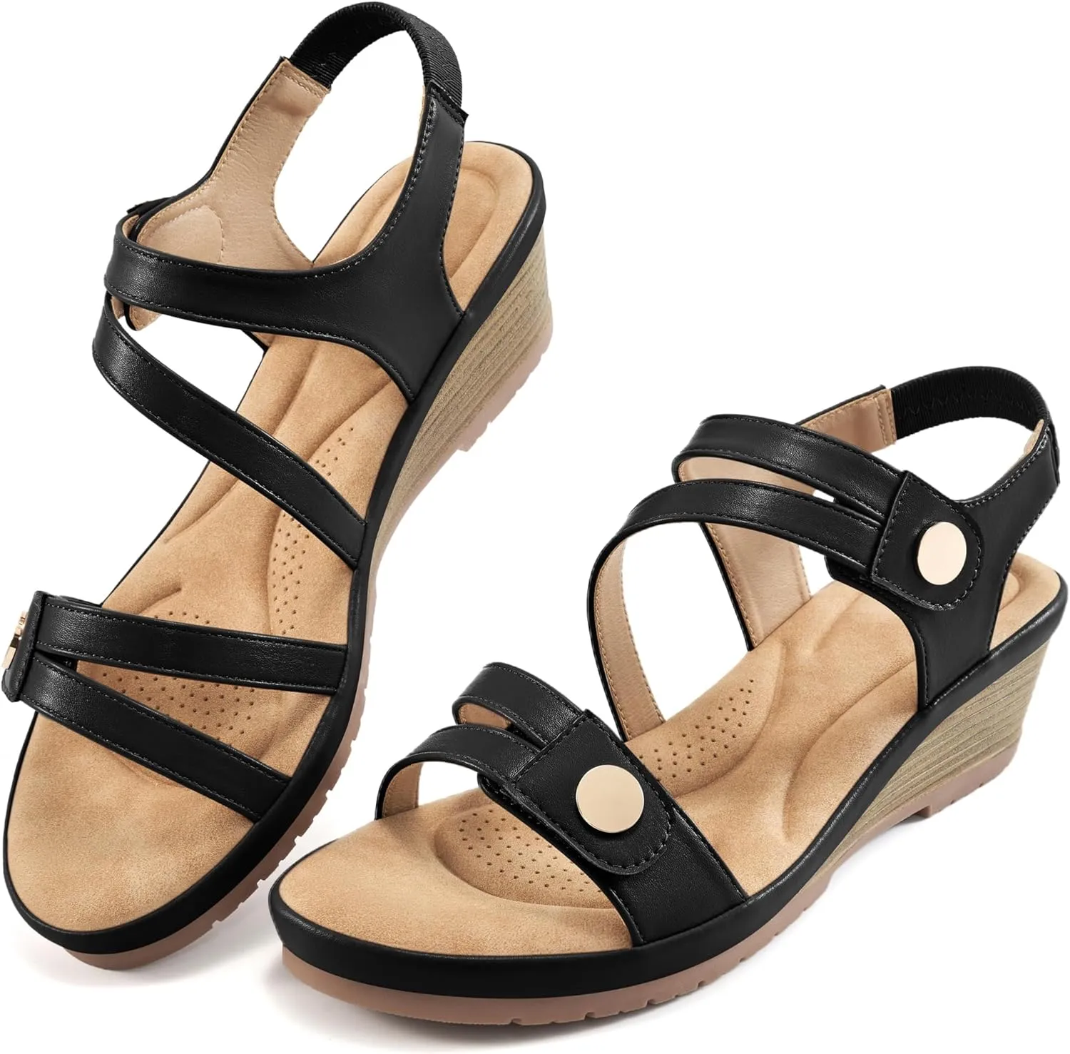 Ablanczoom Wedge Sandals for Women Dressy: Comfortable Elastic Ankle Strap Summer Causal Walking Low Platform Sandal