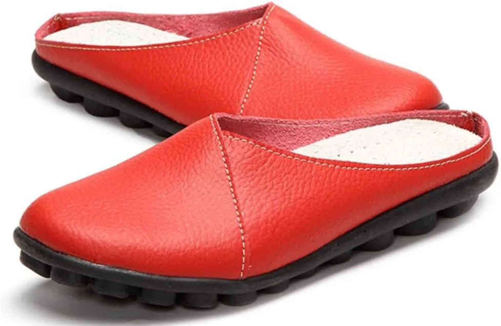 ACE SHOCK Loafer Flats Women Slip-on, Casual Leather Moccasins Slippers Sandals Back Open