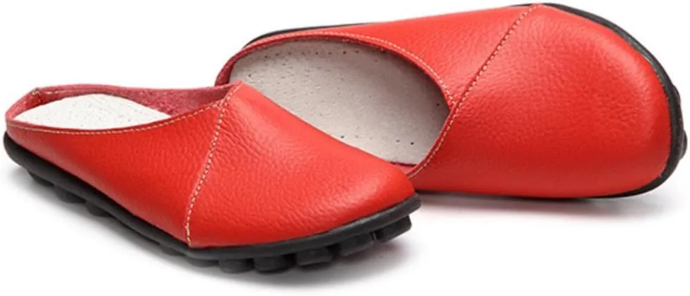 ACE SHOCK Loafer Flats Women Slip-on, Casual Leather Moccasins Slippers Sandals Back Open
