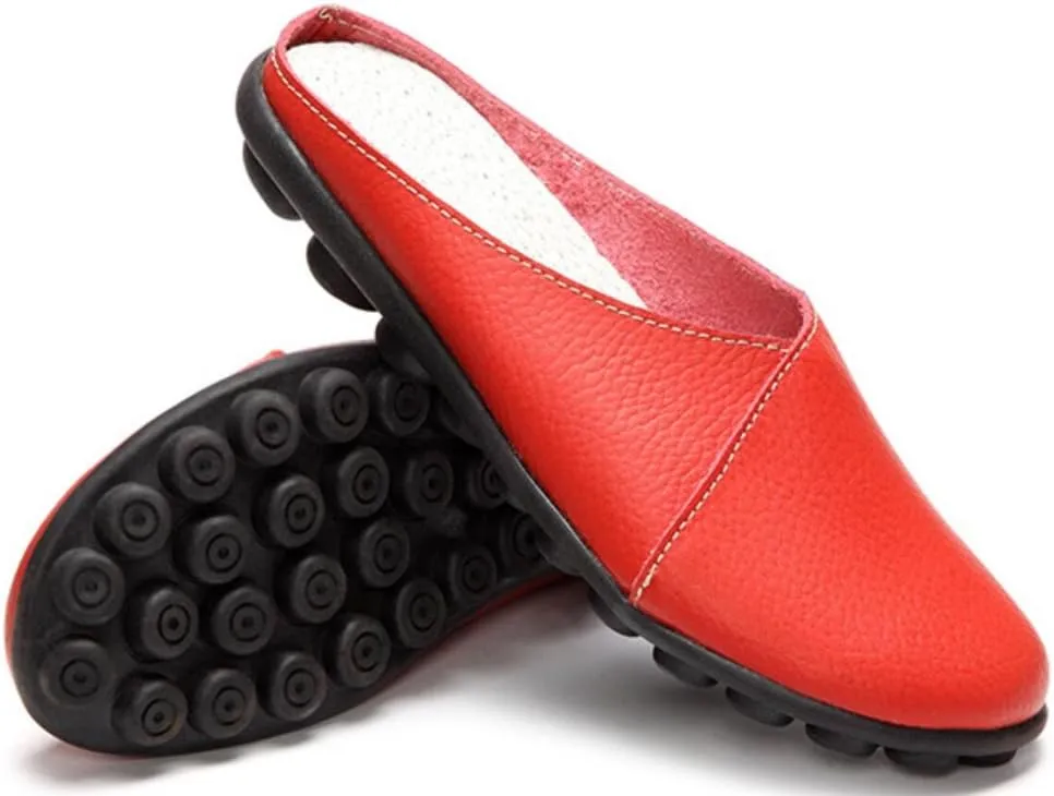 ACE SHOCK Loafer Flats Women Slip-on, Casual Leather Moccasins Slippers Sandals Back Open
