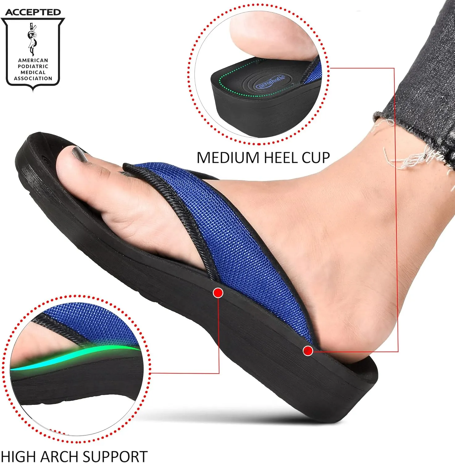 AEROTHOTIC Comfy Open Toe Arch Support Flip Flops for Women Cushion Padded Stylish Straps Dressy Sandals Walking Travel Beach Wear