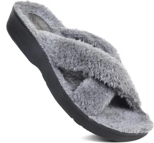 AEROTHOTIC Soft Fuzzy Slippers Outdoor and Indoor with Non-Slip Sole Stylish Straps Comfortable Womens Slippers Open Toe Home Travel Vacation Wear