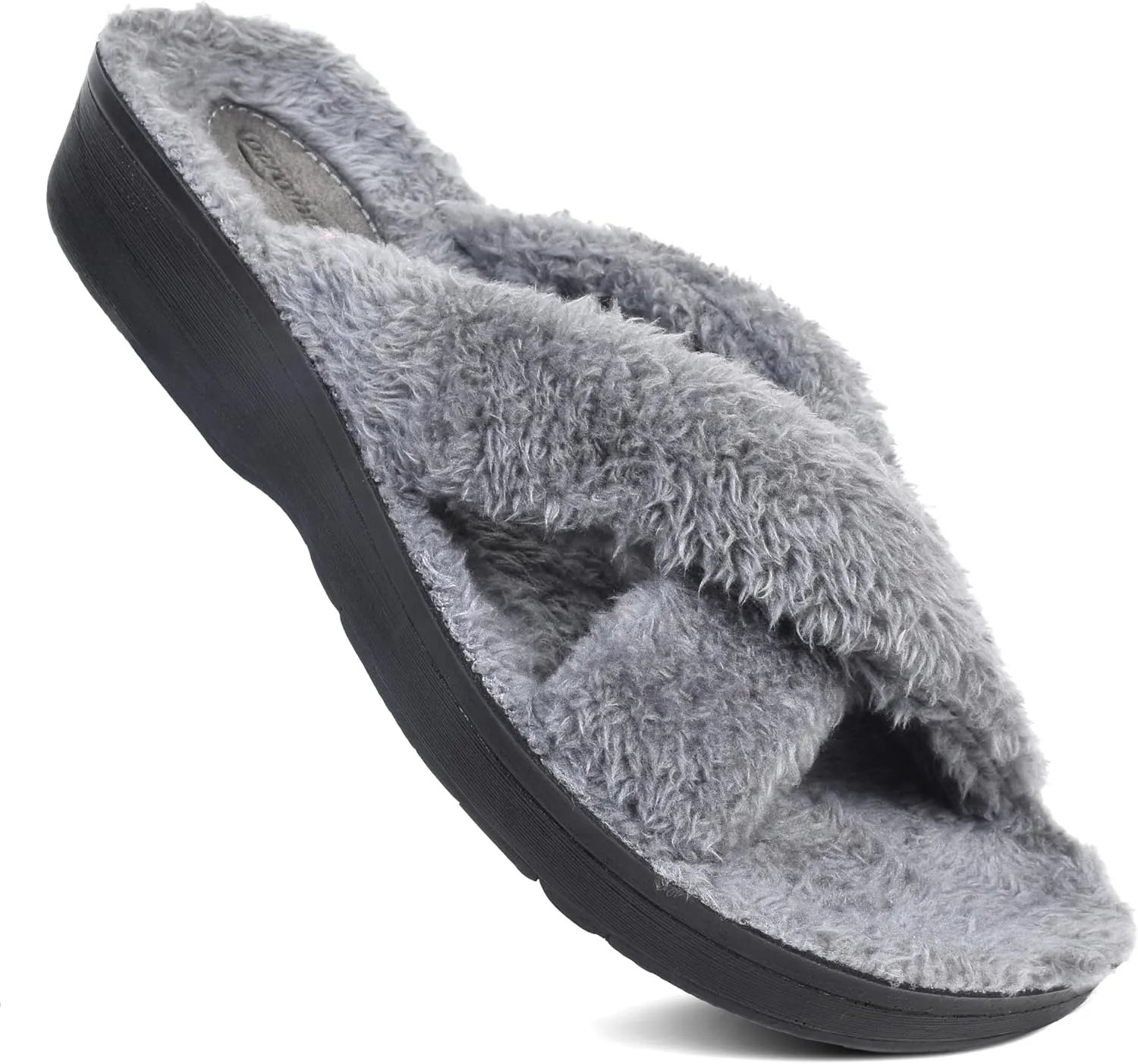 AEROTHOTIC Soft Fuzzy Slippers Outdoor and Indoor with Non-Slip Sole Stylish Straps Comfortable Womens Slippers Open Toe Home Travel Vacation Wear