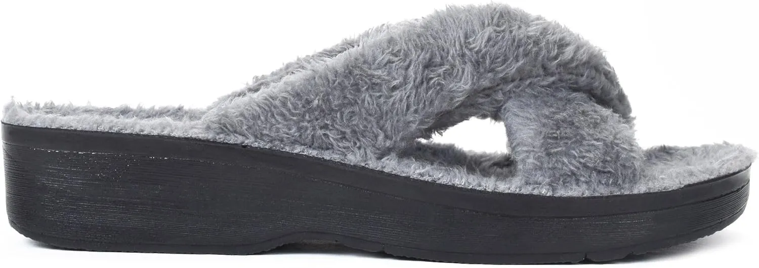 AEROTHOTIC Soft Fuzzy Slippers Outdoor and Indoor with Non-Slip Sole Stylish Straps Comfortable Womens Slippers Open Toe Home Travel Vacation Wear