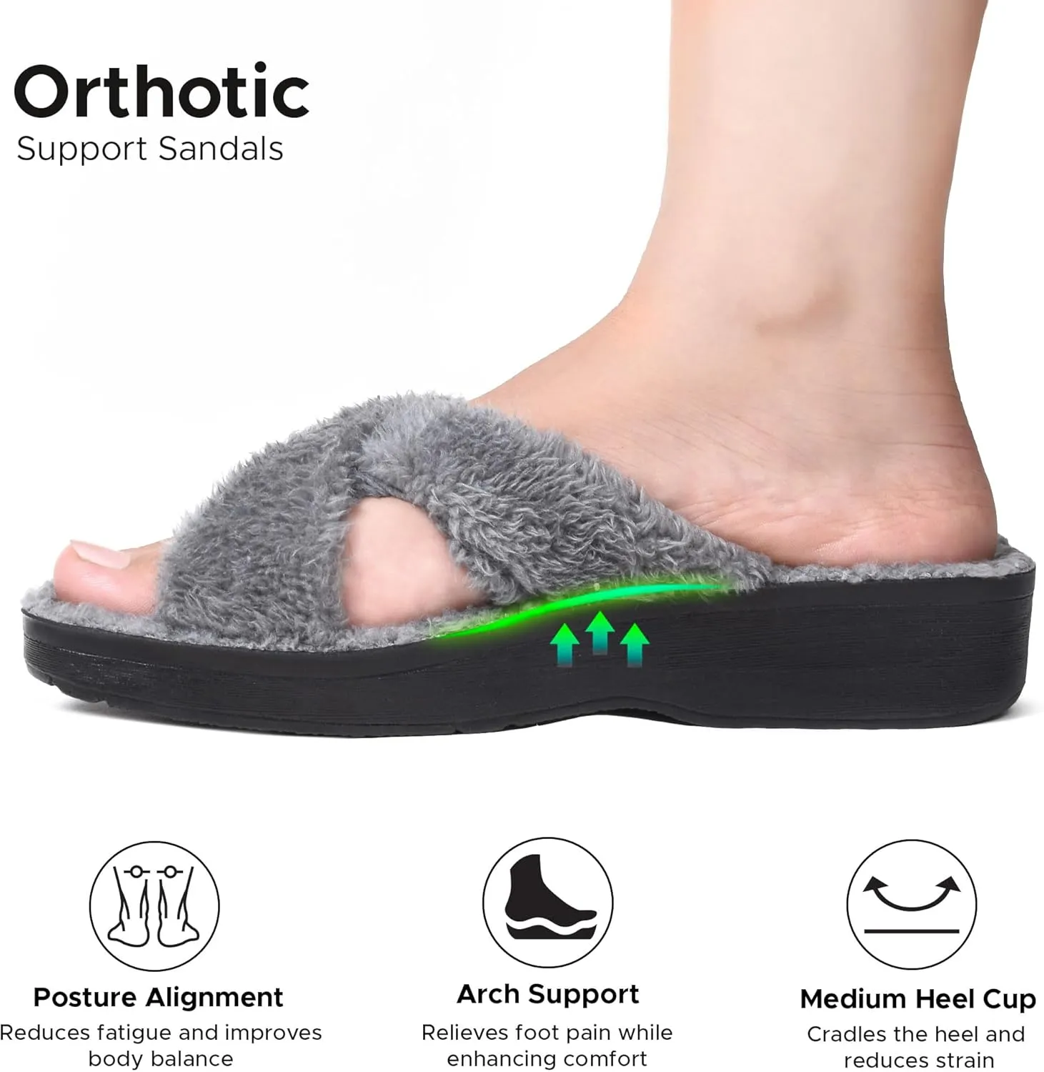 AEROTHOTIC Soft Fuzzy Slippers Outdoor and Indoor with Non-Slip Sole Stylish Straps Comfortable Womens Slippers Open Toe Home Travel Vacation Wear