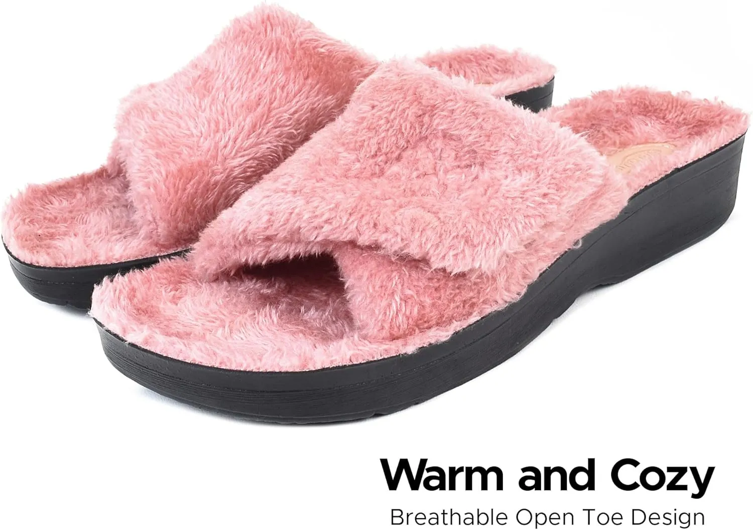 AEROTHOTIC Soft Fuzzy Slippers Outdoor and Indoor with Non-Slip Sole Stylish Straps Comfortable Womens Slippers Open Toe Home Travel Vacation Wear