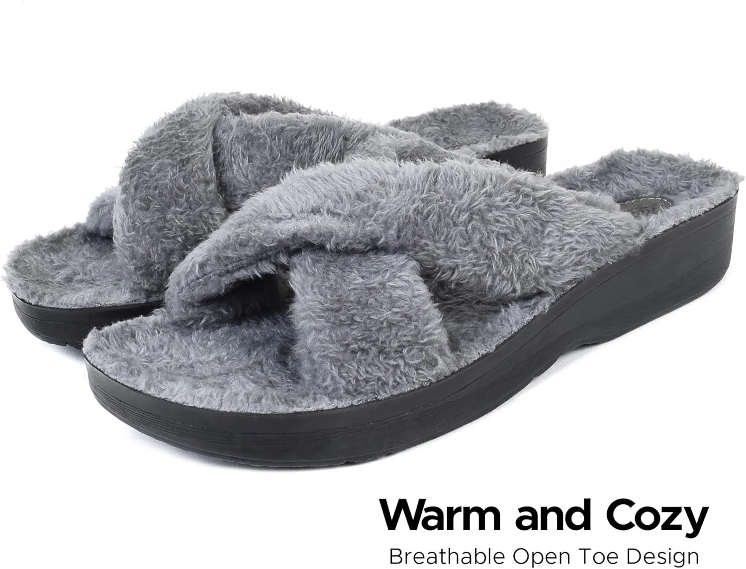 AEROTHOTIC Soft Fuzzy Slippers Outdoor and Indoor with Non-Slip Sole Stylish Straps Comfortable Womens Slippers Open Toe Home Travel Vacation Wear