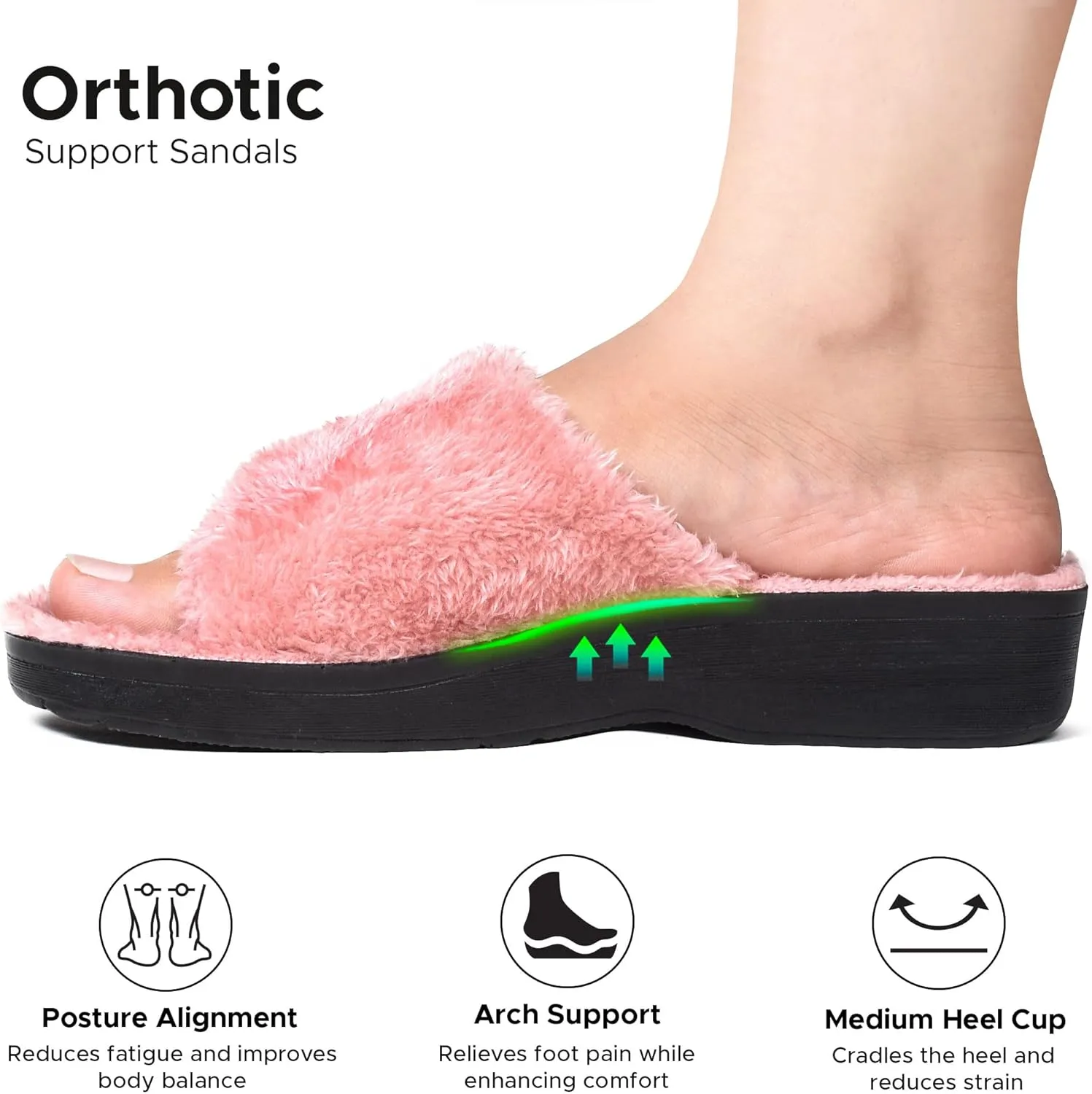 AEROTHOTIC Soft Fuzzy Slippers Outdoor and Indoor with Non-Slip Sole Stylish Straps Comfortable Womens Slippers Open Toe Home Travel Vacation Wear