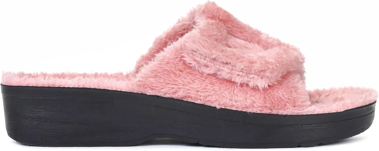 AEROTHOTIC Soft Fuzzy Slippers Outdoor and Indoor with Non-Slip Sole Stylish Straps Comfortable Womens Slippers Open Toe Home Travel Vacation Wear