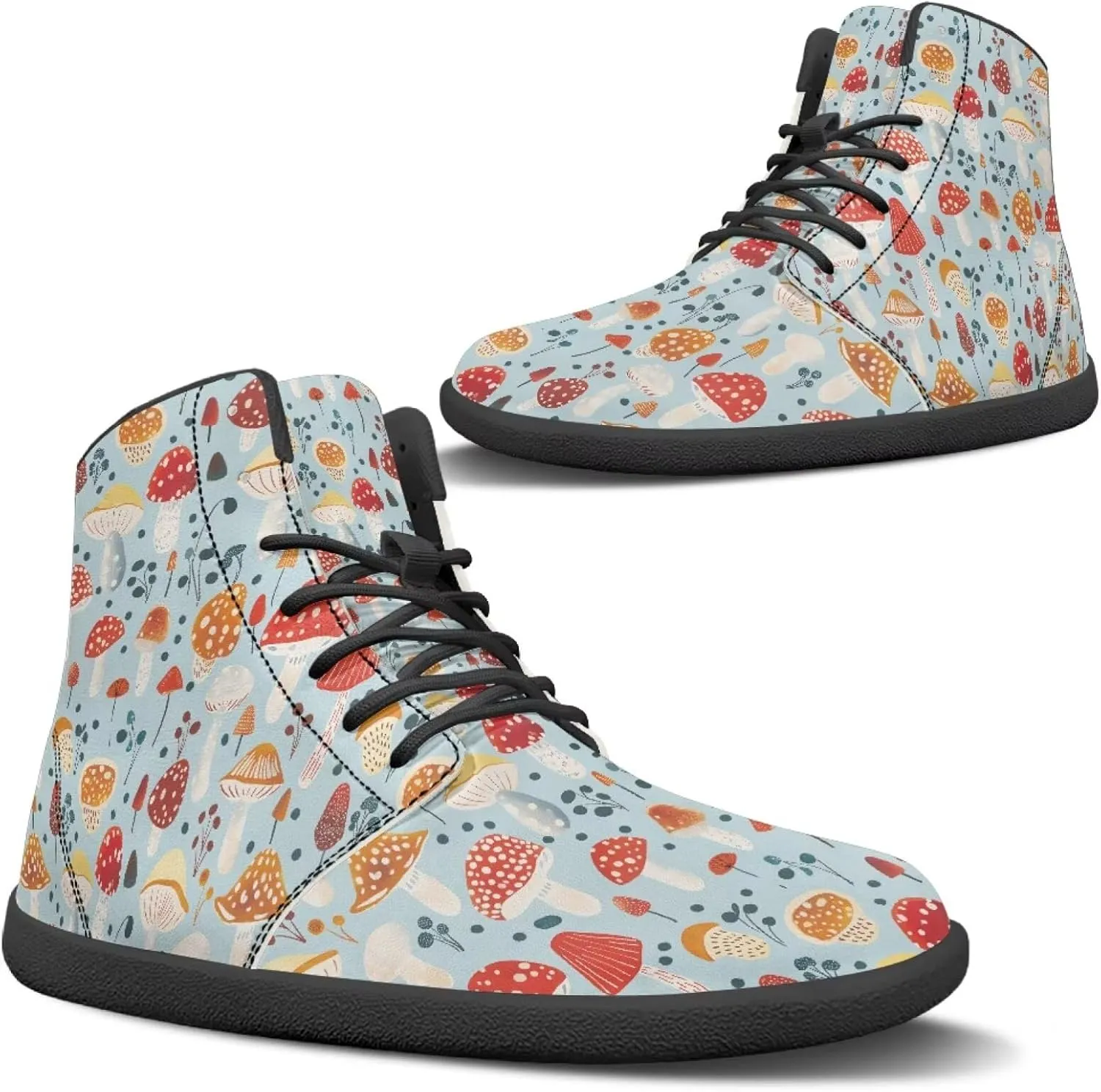 Aesthetic Plant Women's High Top Sneakers Unisex Wide Toe Barefoot Sneakers PU Leathe Waterproof Lace Up Shoes
