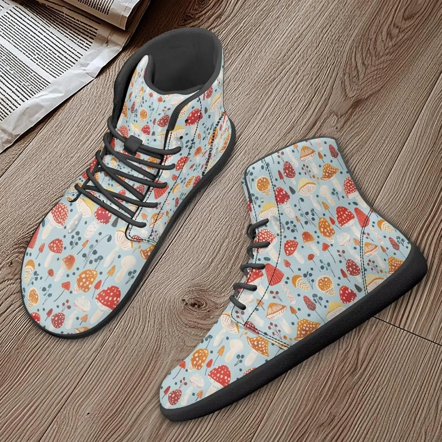 Aesthetic Plant Women's High Top Sneakers Unisex Wide Toe Barefoot Sneakers PU Leathe Waterproof Lace Up Shoes
