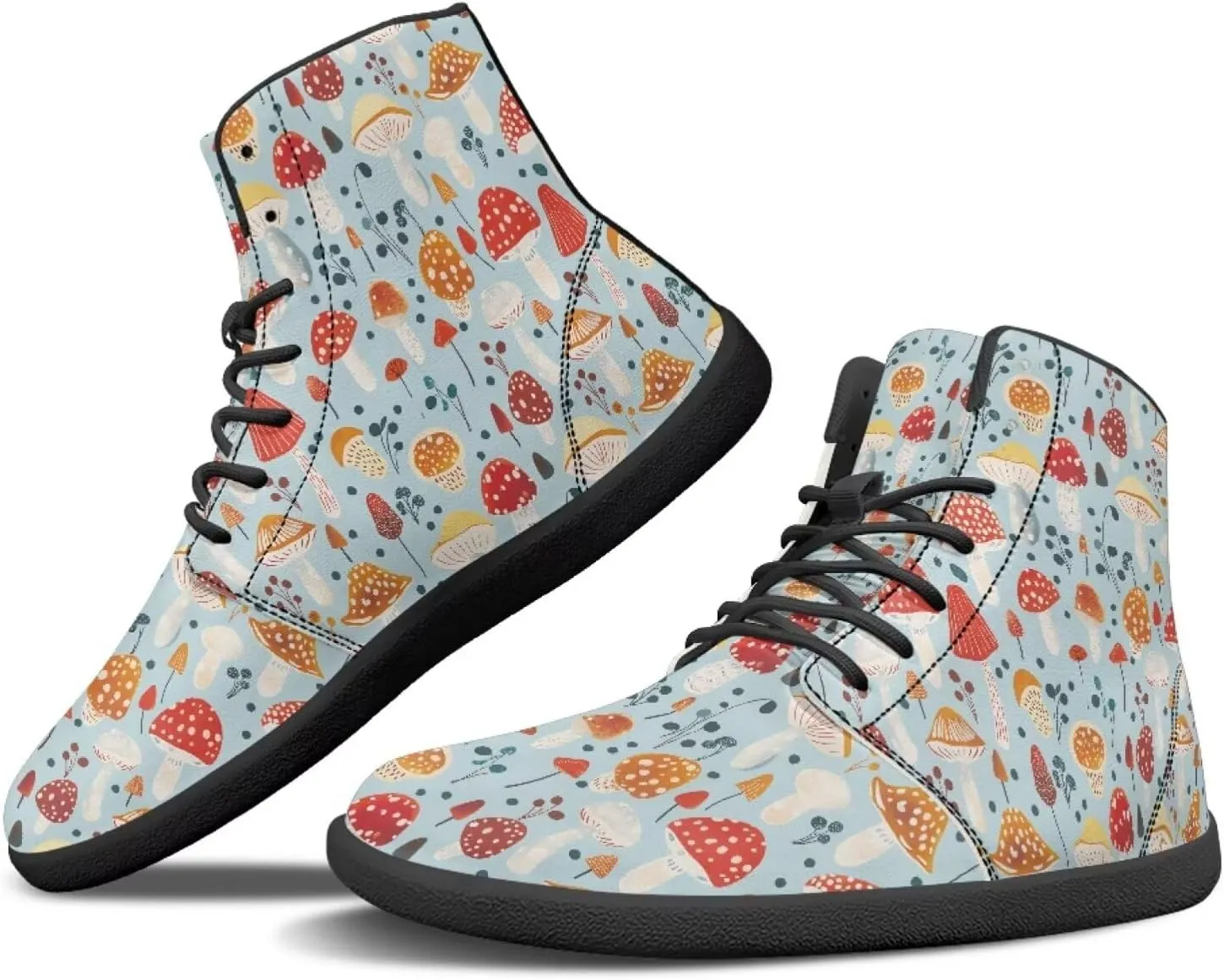 Aesthetic Plant Women's High Top Sneakers Unisex Wide Toe Barefoot Sneakers PU Leathe Waterproof Lace Up Shoes