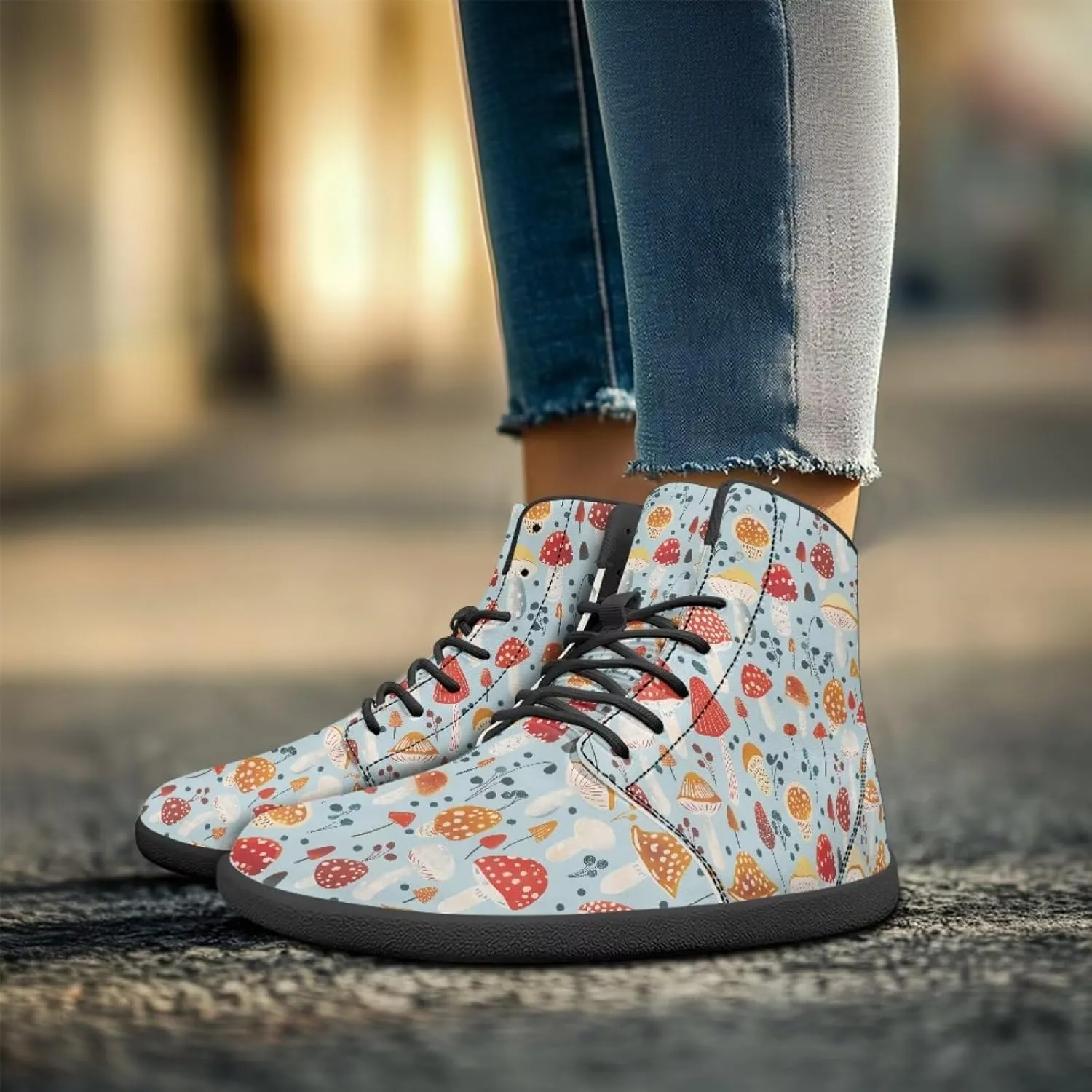 Aesthetic Plant Women's High Top Sneakers Unisex Wide Toe Barefoot Sneakers PU Leathe Waterproof Lace Up Shoes