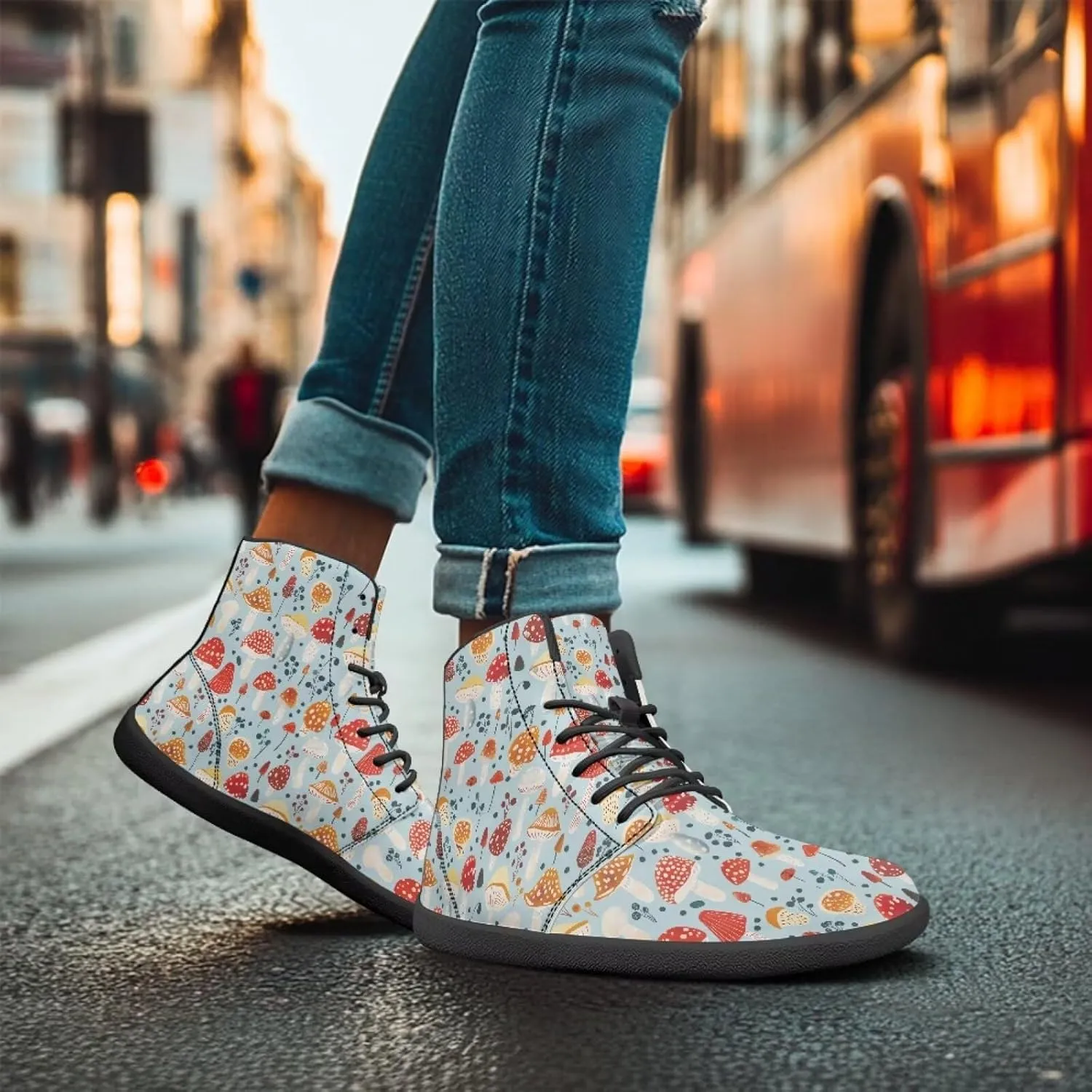 Aesthetic Plant Women's High Top Sneakers Unisex Wide Toe Barefoot Sneakers PU Leathe Waterproof Lace Up Shoes