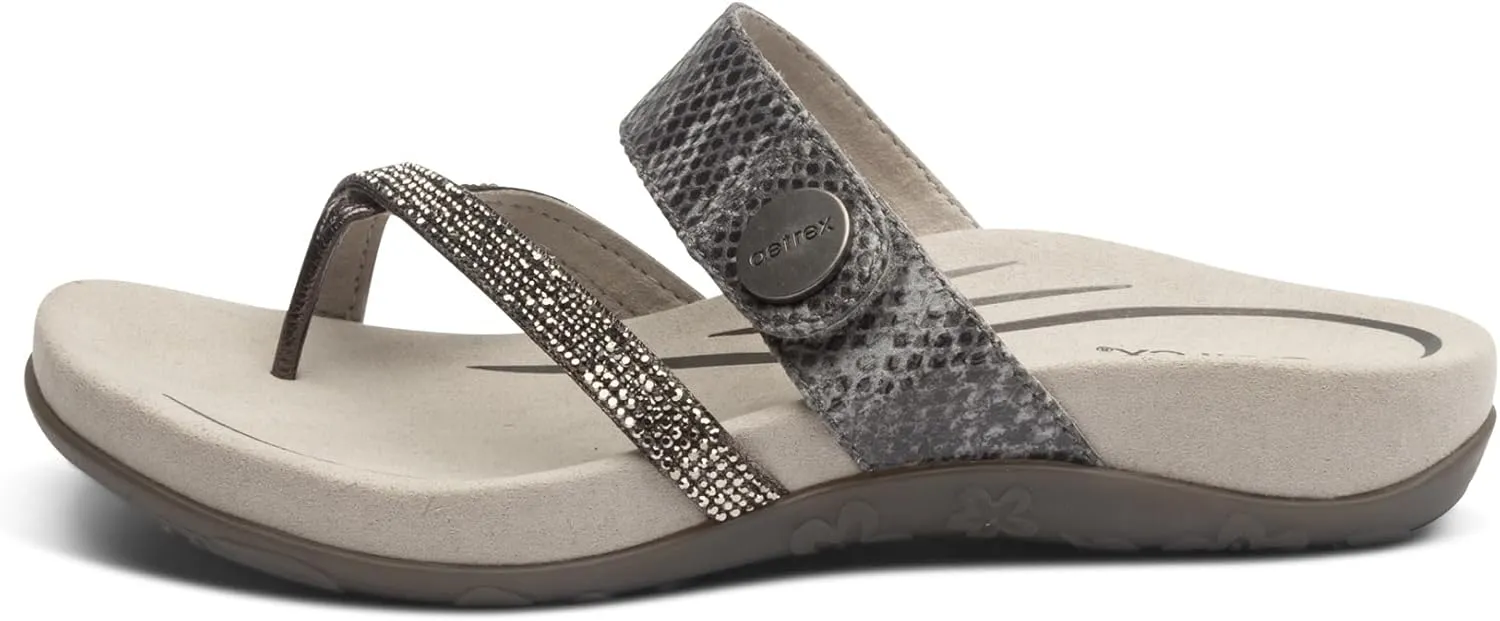 Aetrex Izzy Memory Foam Footbed Faux Leather Adjustable Orthopedic Slide Sandals for Women - Pressure Relief Pain Arch Support Sandals Women's