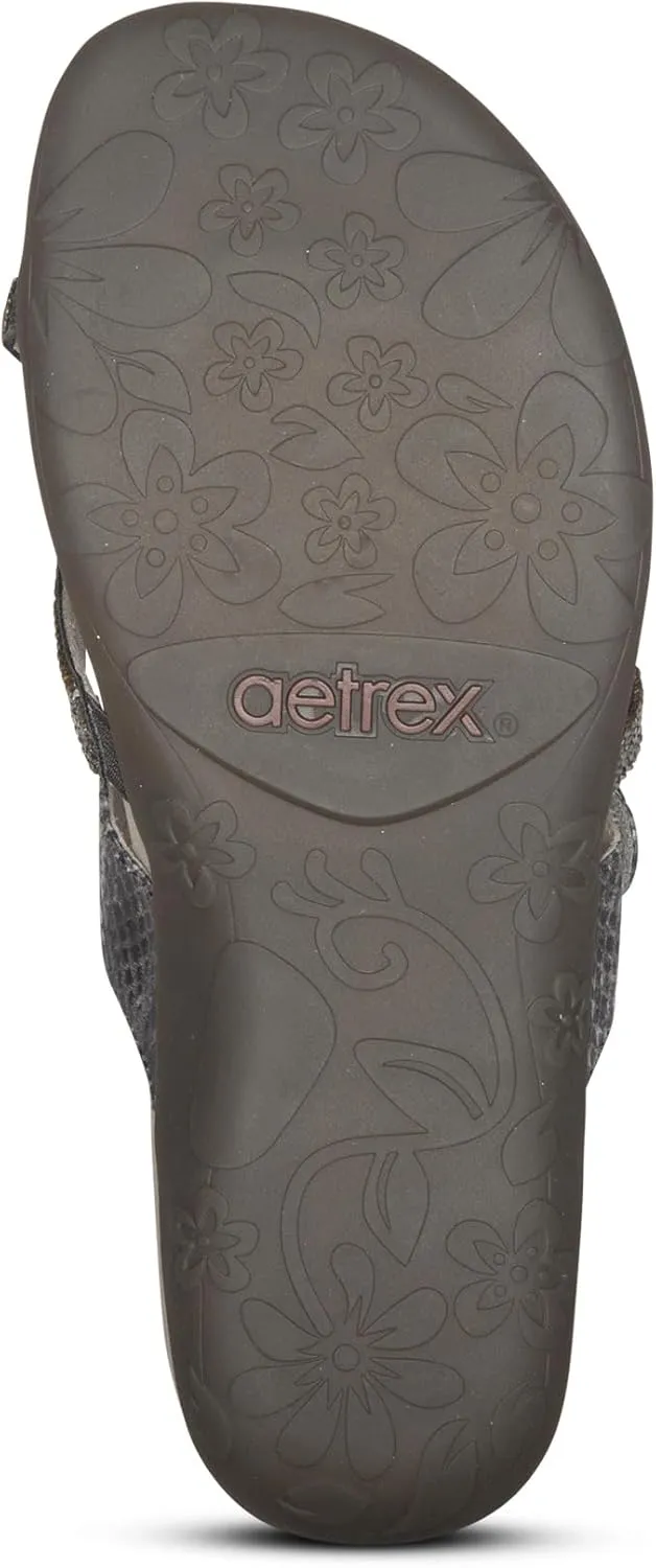 Aetrex Izzy Memory Foam Footbed Faux Leather Adjustable Orthopedic Slide Sandals for Women - Pressure Relief Pain Arch Support Sandals Women's