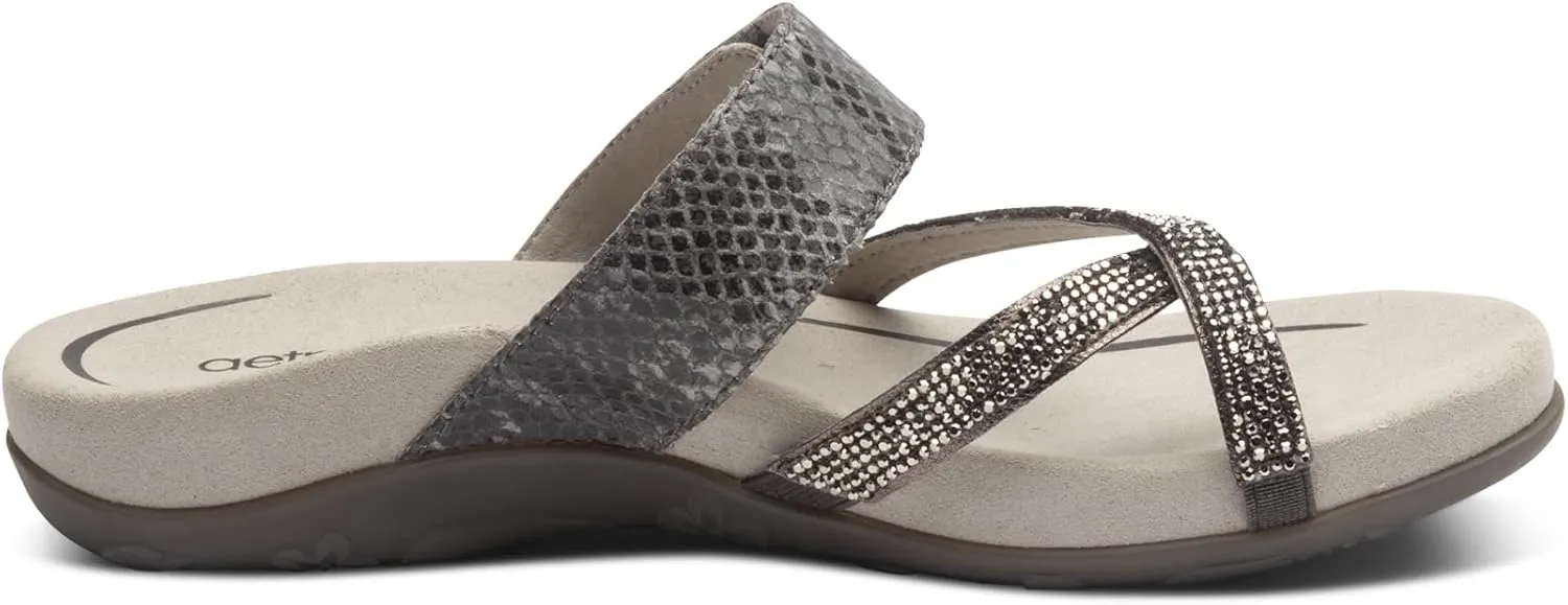 Aetrex Izzy Memory Foam Footbed Faux Leather Adjustable Orthopedic Slide Sandals for Women - Pressure Relief Pain Arch Support Sandals Women's