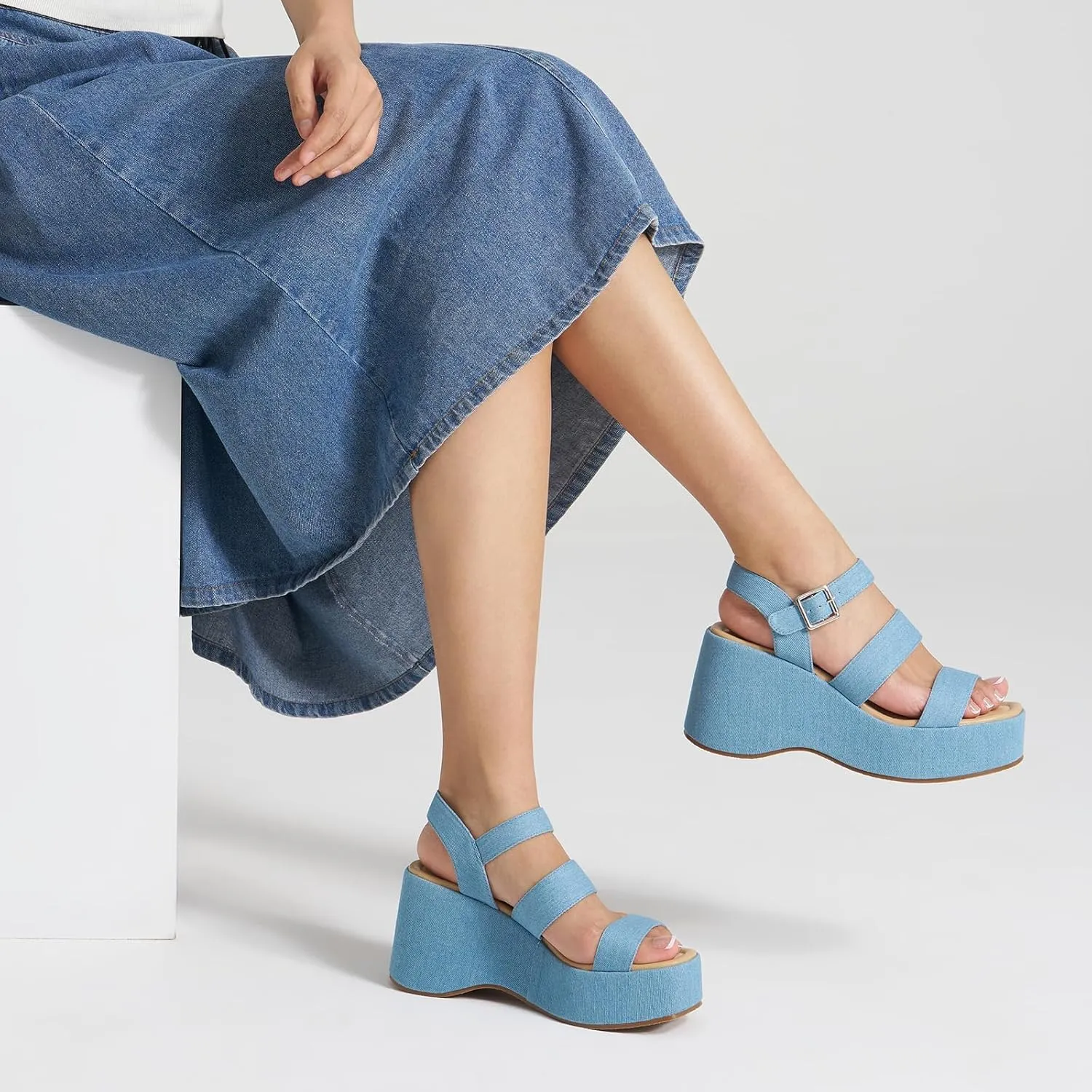 ALICEPUB Womens Platform Sandals Comfortable Open Toe Slingback Ankle Strap Flatform Wedge Shoes Summer Walking Sandals