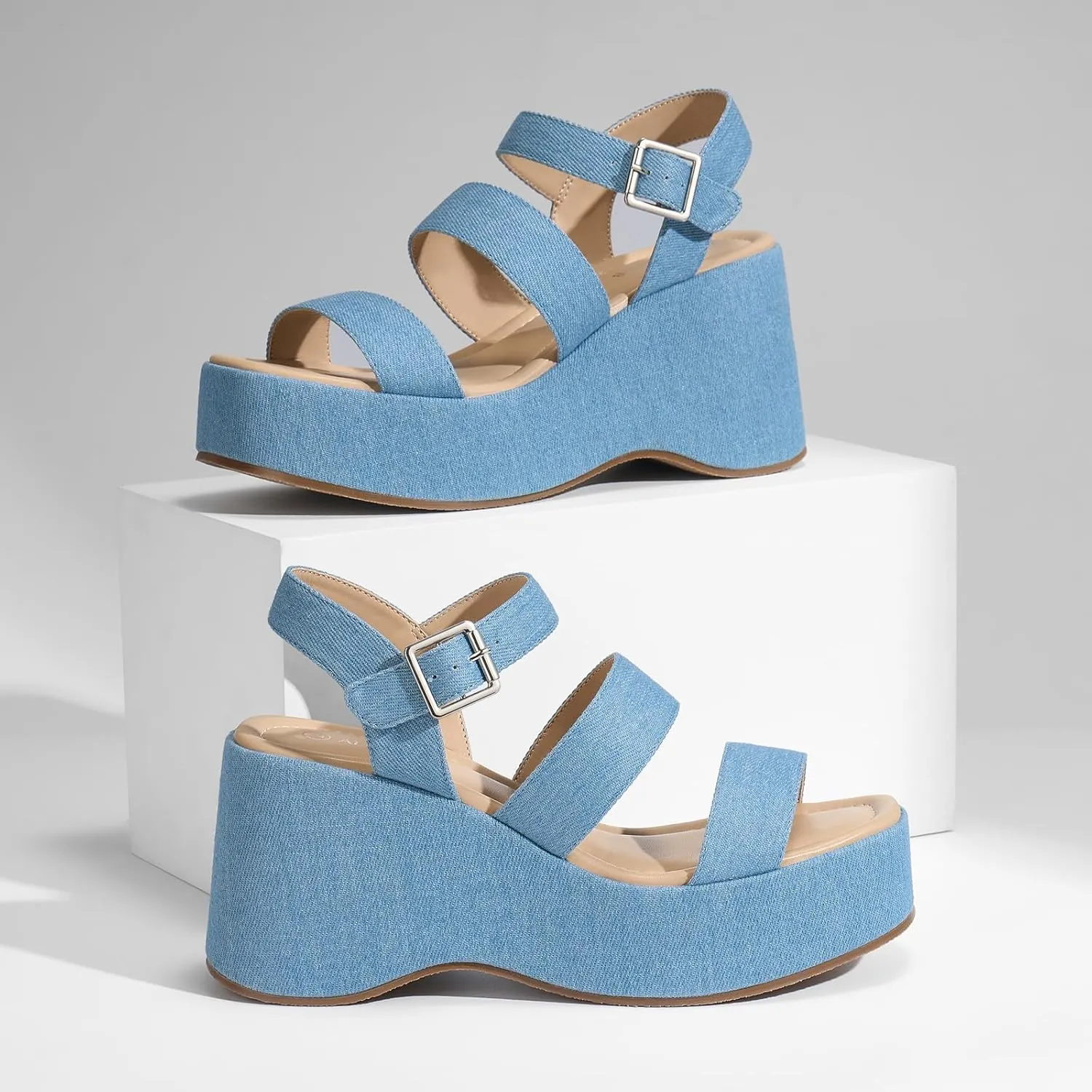 ALICEPUB Womens Platform Sandals Comfortable Open Toe Slingback Ankle Strap Flatform Wedge Shoes Summer Walking Sandals
