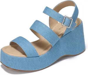 ALICEPUB Womens Platform Sandals Comfortable Open Toe Slingback Ankle Strap Flatform Wedge Shoes Summer Walking Sandals