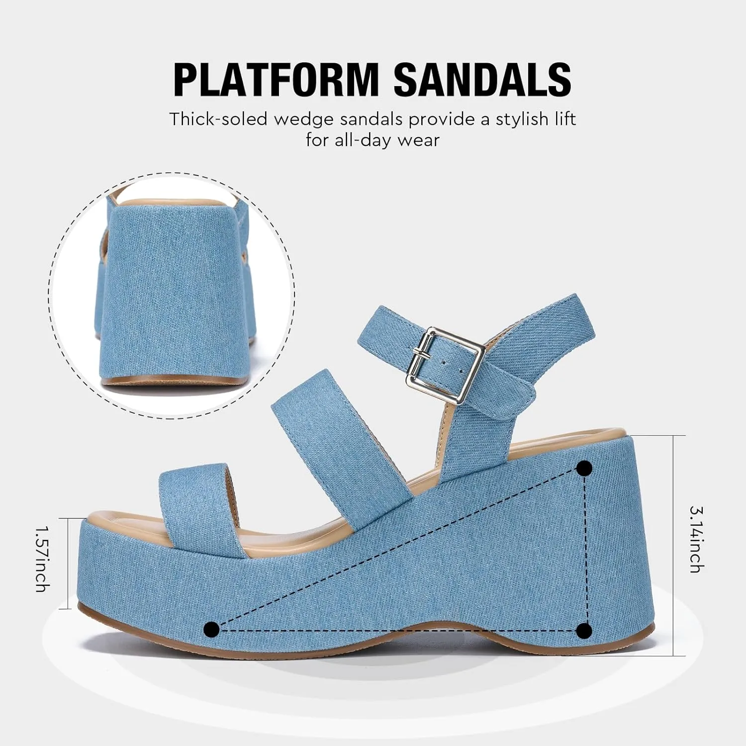 ALICEPUB Womens Platform Sandals Comfortable Open Toe Slingback Ankle Strap Flatform Wedge Shoes Summer Walking Sandals