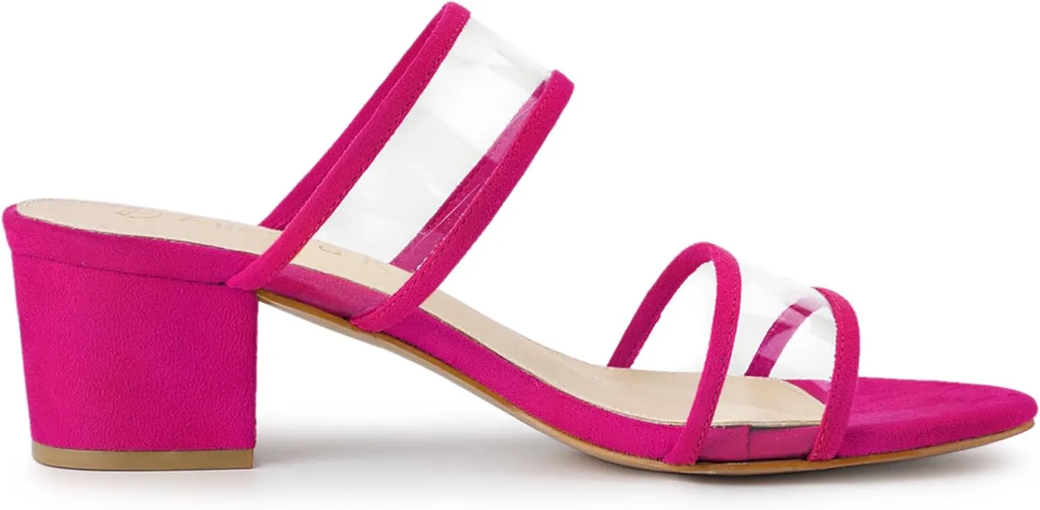 Allegra K Women's Clear Strap Block Heel Slide Sandals