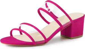 Allegra K Women's Clear Strap Block Heel Slide Sandals