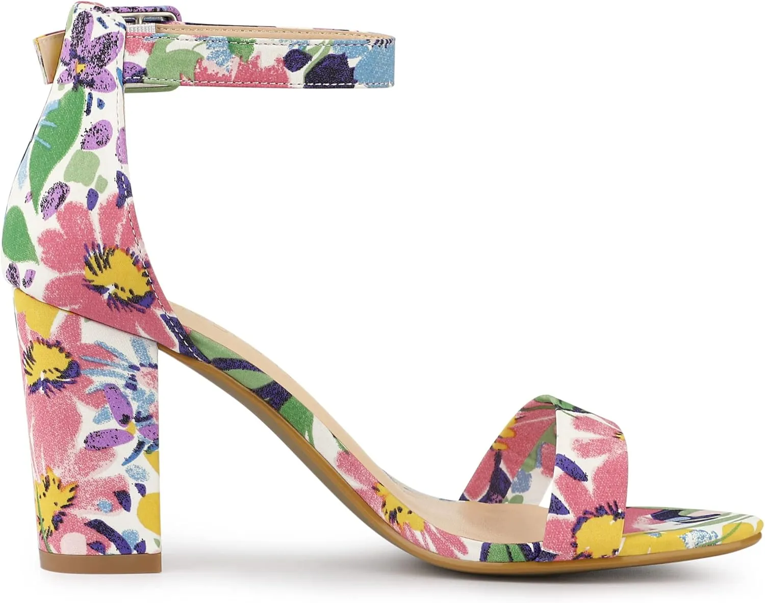 Allegra K Women's Floral Print Open Toe Block High Heels Summer Sandals
