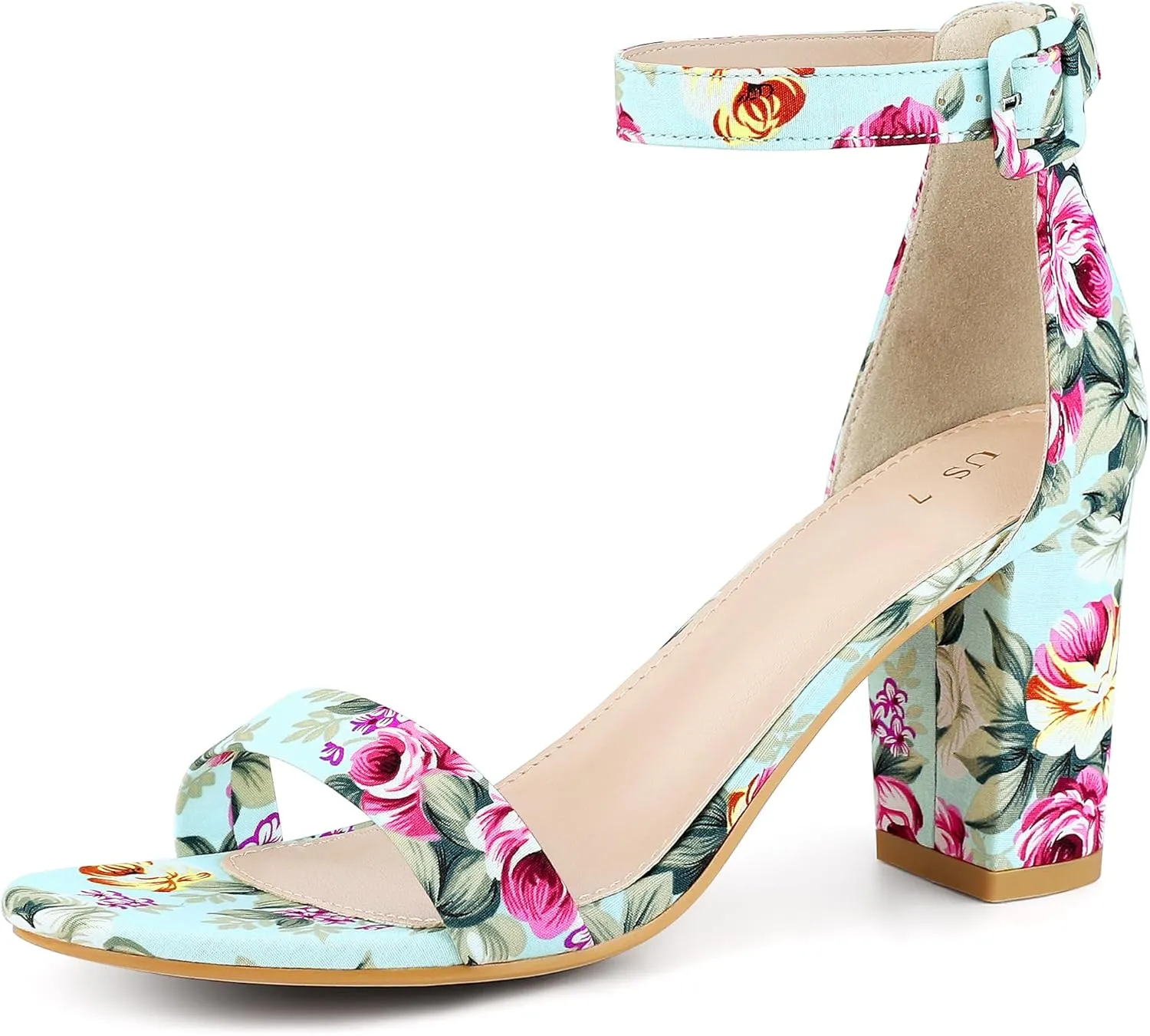 Allegra K Women's Floral Print Open Toe Block High Heels Summer Sandals