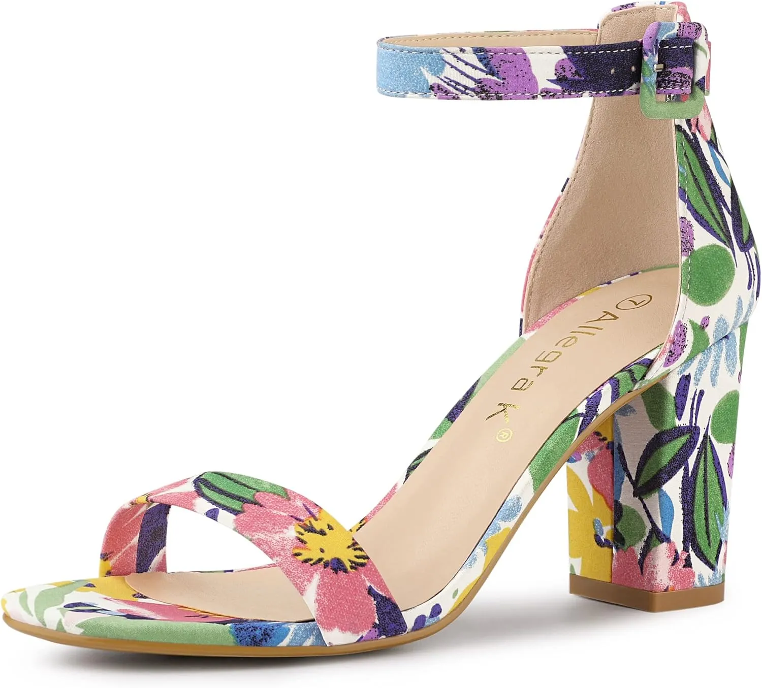 Allegra K Women's Floral Print Open Toe Block High Heels Summer Sandals
