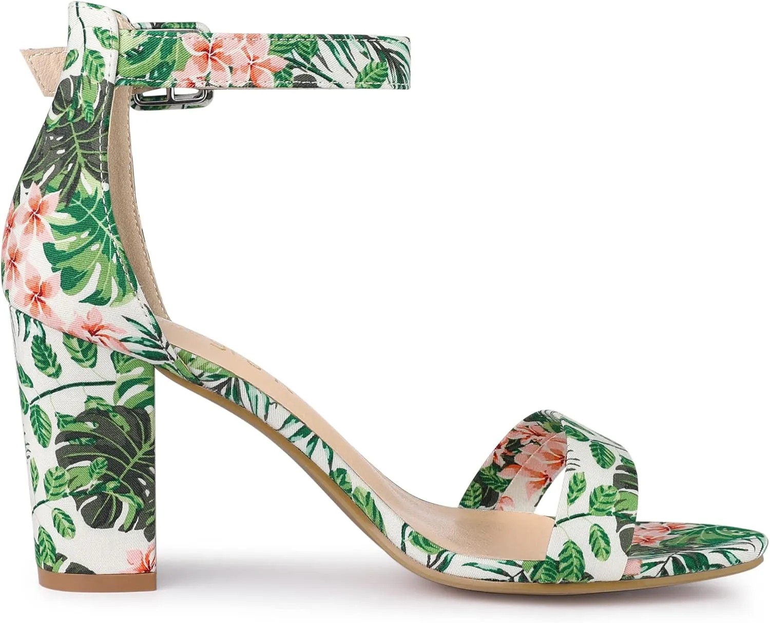 Allegra K Women's Floral Print Open Toe Block High Heels Summer Sandals