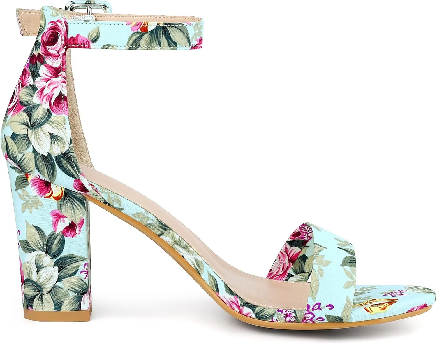 Allegra K Women's Floral Print Open Toe Block High Heels Summer Sandals