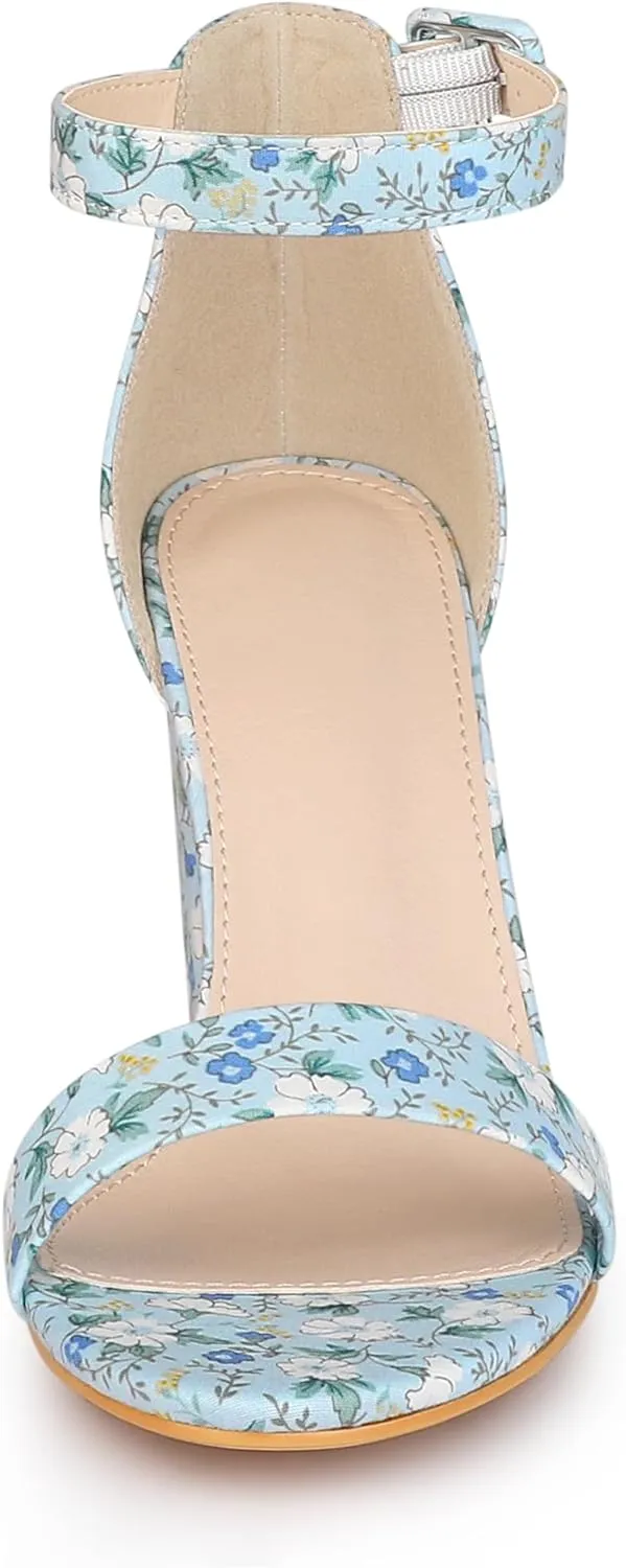 Allegra K Women's Floral Print Open Toe Block High Heels Summer Sandals