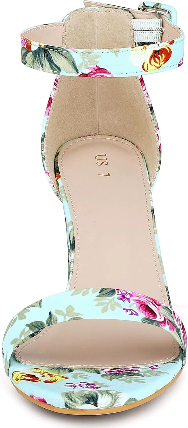 Allegra K Women's Floral Print Open Toe Block High Heels Summer Sandals